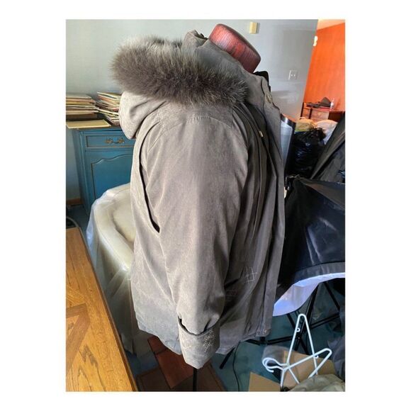 90s Utex Design Winter Parka Fluffy Fun Fur Collar Hooded Embroidery Sz L - Picture 6 of 8